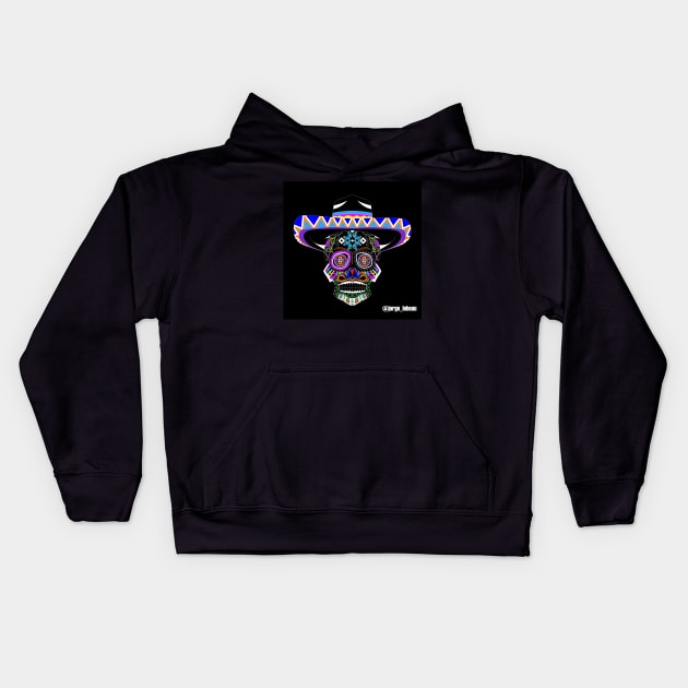 Mariachi charro skull ecopop in day of the dead Kids Hoodie by jorge_lebeau